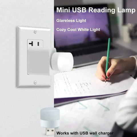 Mini LED Night Light Power Bank Charging USB Book Lights Small Round Reading Desk Lamp Bulb
